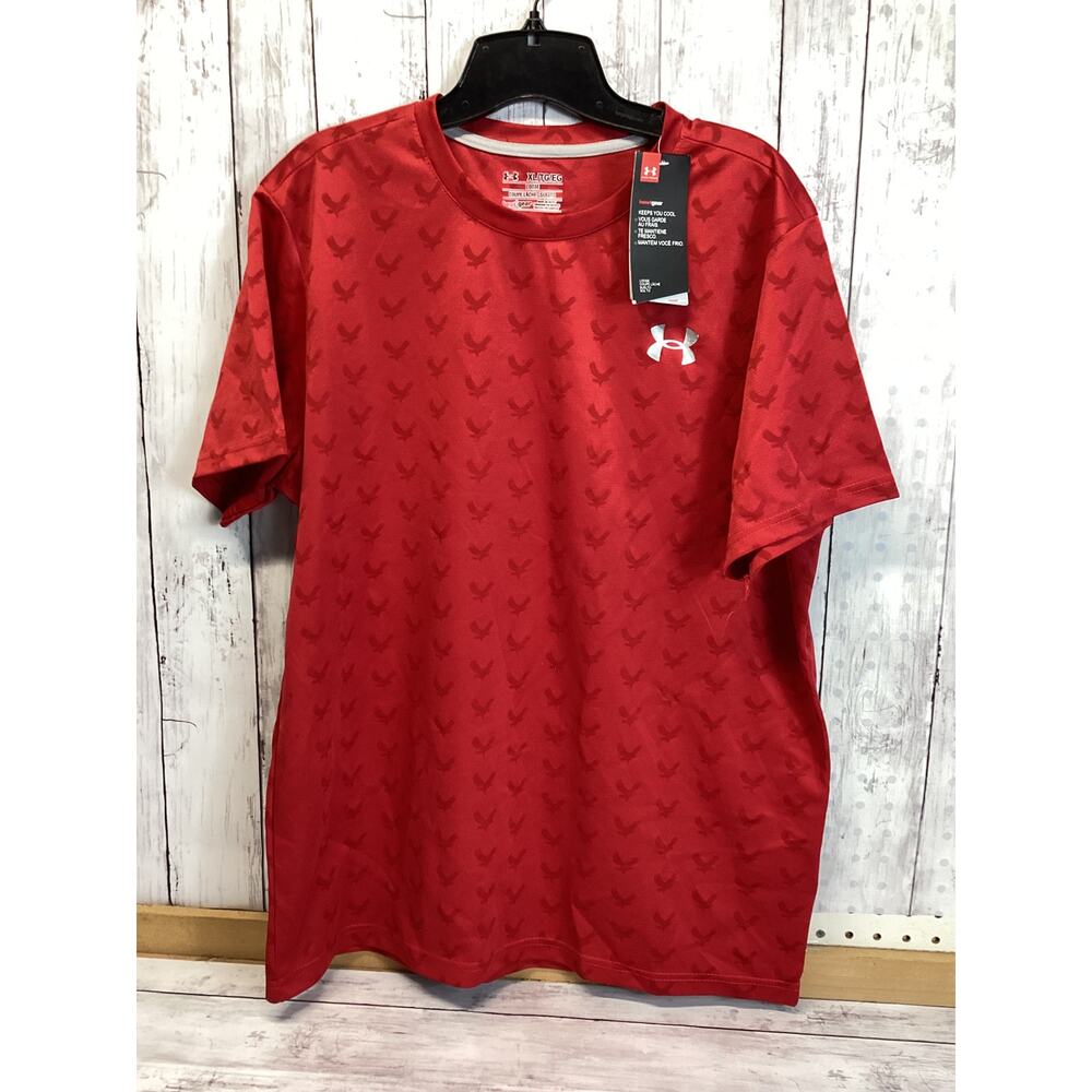 Under Armour T-Shirt Men XL Red Short Sleeve Logo Stretch Tech Tee